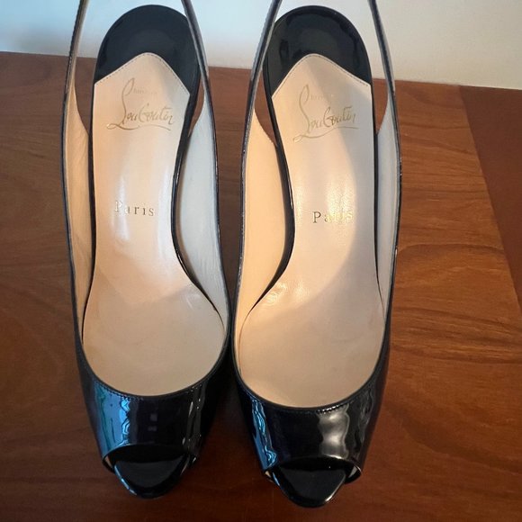 Christian Louboutin Black Patent Slingback Prive Heels Size US 6.5 - Picture 3 of 10